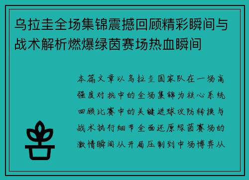 乌拉圭全场集锦震撼回顾精彩瞬间与战术解析燃爆绿茵赛场热血瞬间